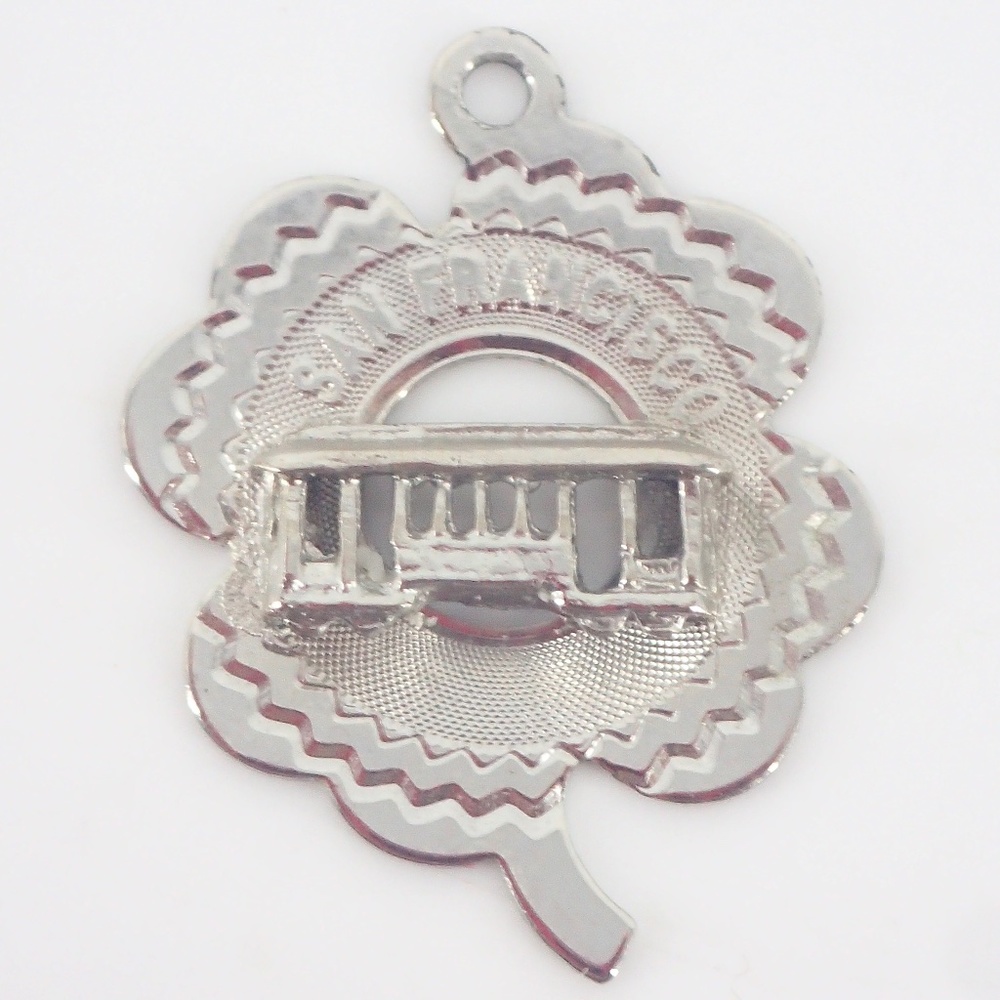 925 Sterling Silver San Francisco Trolley Car 4 Leaf Clover Pendant by CREA .75"